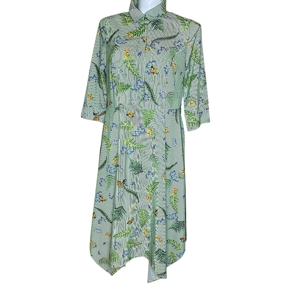 EShakti Stripe Floral Print Crepe asymmetrical Hem Dress Size 1X-18W